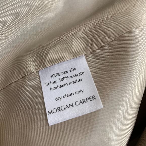 MORGAN CARPER Nomad Pink/Cream Raw Silk Cut Out Dress Lamb Leather Trim - Picture 12 of 16